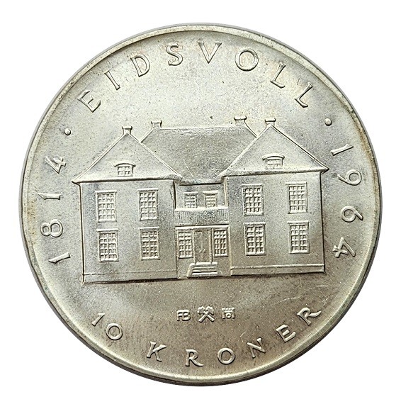 Norwegen 10 Kronen Silber 1964 - 150. Jahrestag des Grundgesetz 20 gr 900/1000 Silber