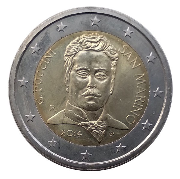 San Marino 2 Euro Gedenkmünze 90. Todestag von Giacomo Puccini 2014 in Münzkapsel