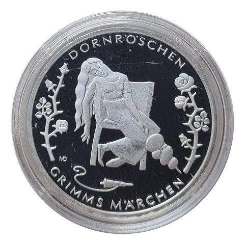 BRD: 10 Euro Silber Gedenkmünze Dornröschen Grimms Märchen 2015 Spiegelglanz