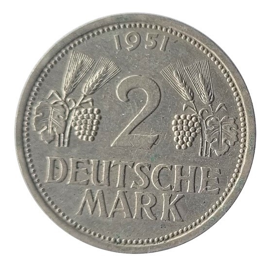 2 DM Ähren und Trauben 1951 Prägebuchstabe J Hamburg