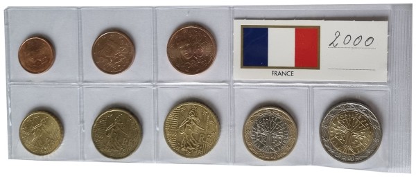 Frankreich 3,88 Euro Kursmünzensatz 2000 lose Bankfrisch