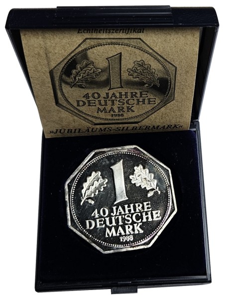 Silbermedaille Jubiläums Silbermark 40 Jahre Deutsche Mark - 999er Feinsilber im Etui