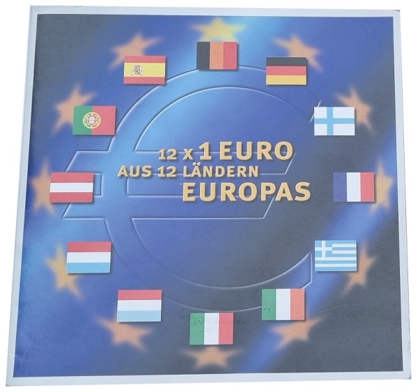 12 x 1 Euro Münzen aus 12 Ländern Europas im Folder