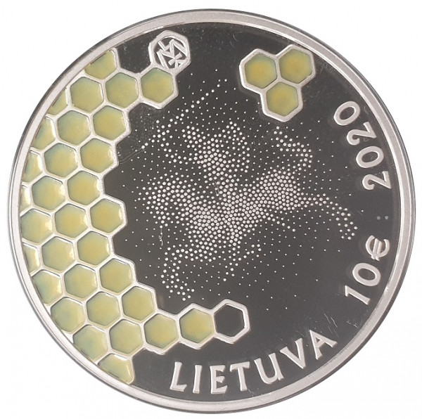 10 Euro Silber Baumbienenhaltung - Bienenwaben Litauen 2020 Polierte Platte