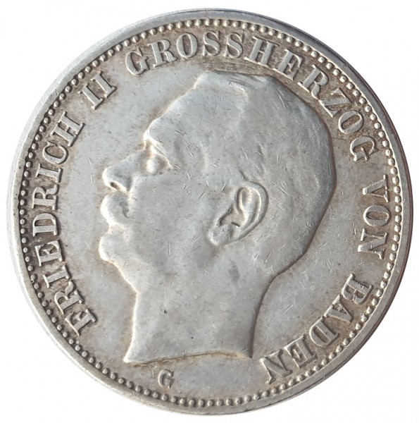 Deutsches Kaiserreich 3 Mark Silber Friedrich II Großherzog von Baden 1910 G