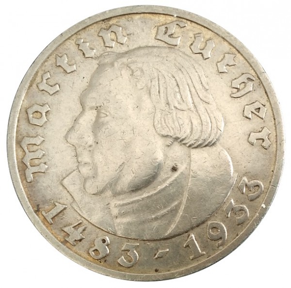 Deutsches Reich 5 Reichsmark Silber Martin Luther 1933 A