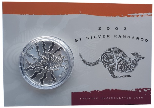 1 Oz Silber Känguru 2002 im Blister - Frosted Unzirkuliert aus Australien