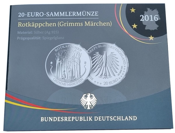 20 Euro Silber Rotkäppchen (Grimms Märchen) 2016 PP Spiegelglanz Blister