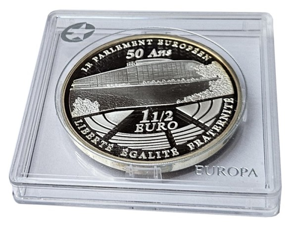 Frankreich 1,5 Euro Silber Europa 50 Jahre Europäisches Parlament 2008 Polierte Platte in Münzkapsel