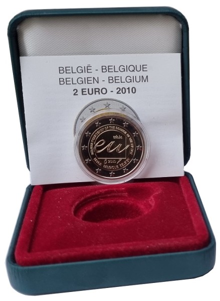Belgien 2 Euro EU - Präsidentschaft 2010 Polierte Platte im Etui