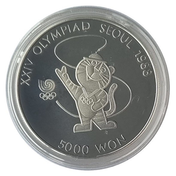Südkorea 5000 Won Silbermünze 1986 Olympische Sommerspiele Seoul 1988 Maskottchen