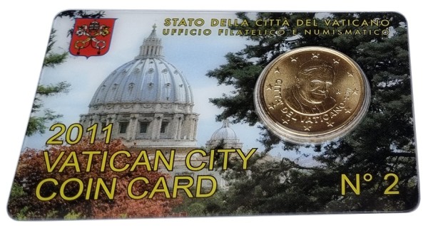 Vatikan 50 Cent Kursmünze Papst Benedikt in Coincard 2011 / Nr. 2