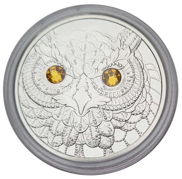 20 Euro Silber Eule 2021 PP mit Swarovski - Die Augen der Kontinente aus Österreich