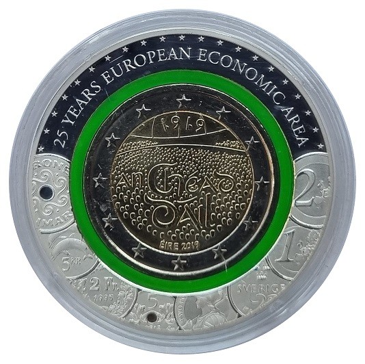 Irland 2 Euro 100. Jahrestag Versammlung Dail Eireann 2019 mit grünem Polymer - Ring