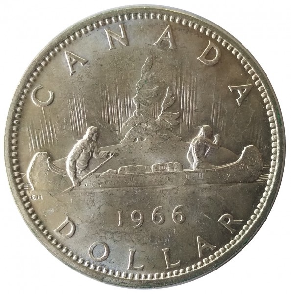 Canada Silberdollar 1966 Pelzhändler Indianer im Kanu