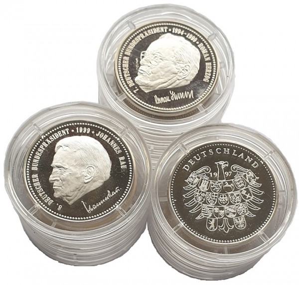 15 Silbermedaillen 150 gr 999/1000 Silber. Bundeskanzler und Bundespräsidenten in Spiegelglanz