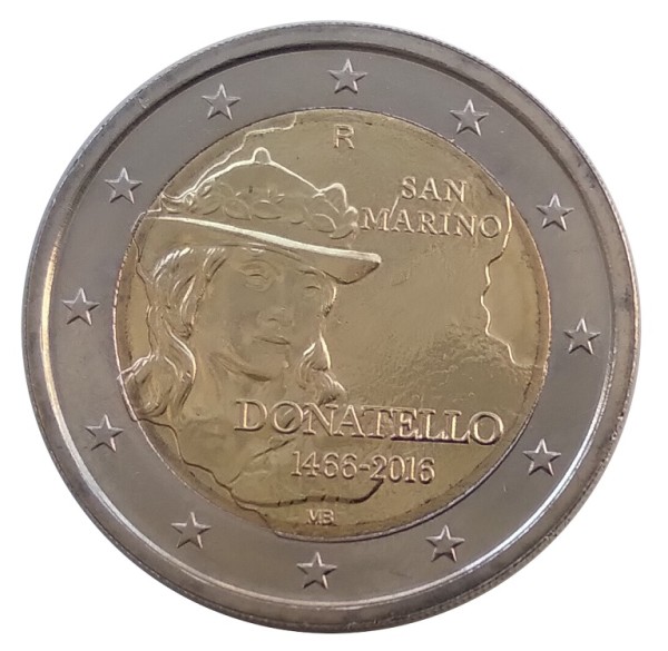 San Marino 2 Euro Gedenkmünze 550. Todestag Donatello 2016 in Münzkapsel