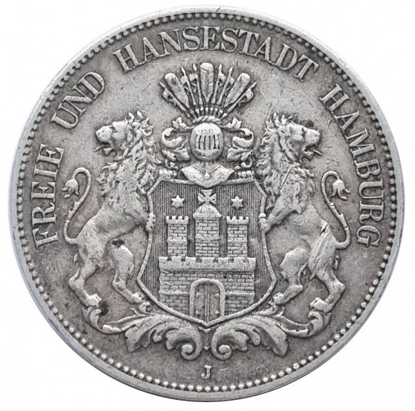 Deutsches Kaiserreich 5 Mark Silber Freie und Hansestadt Hamburg 1904 J