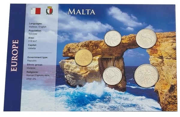 Malta Kursmünzensatz Alte Währung 1 Cent bis 25 Cents im Folder
