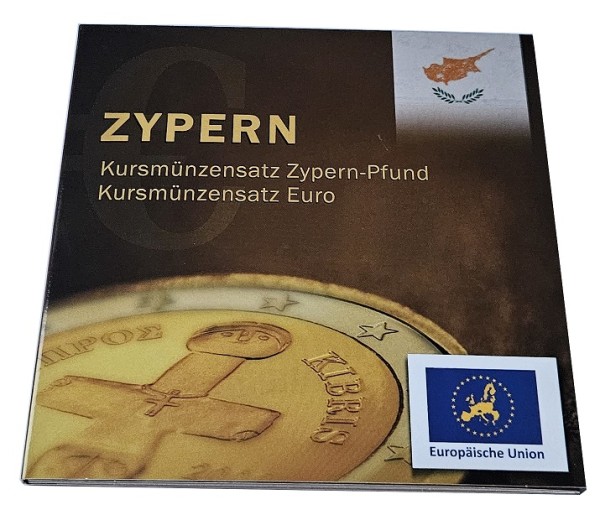 Europäische Kursmünzensätze in Premium Qualität - Zypern Euro/Pfund vergoldet im Folder