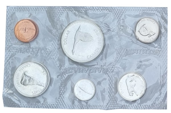 Canada 1,91 Dollars Kursmünzensatz 1967 in Folie verschweist mit Silbermünzen