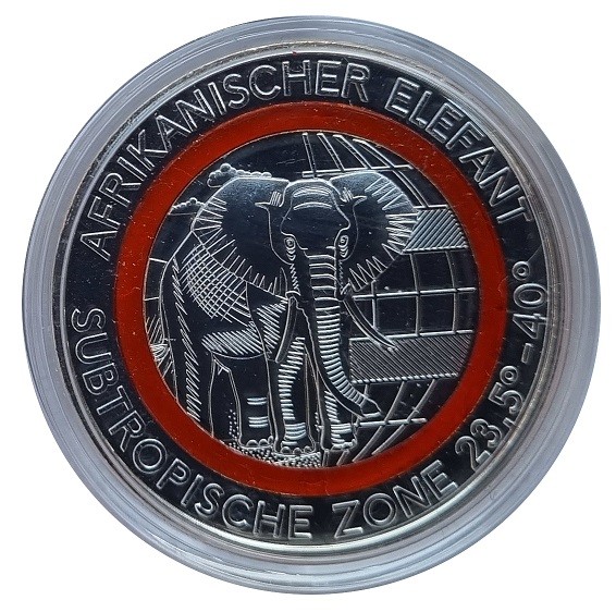 Gedenkprägung Afrikanischer Elefant Subtropische Zone 2018 mit Polymerring in Orange