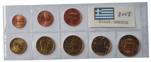 Griechenland 3,88 Euro Kursmünzensatz 2007 lose Bankfrisch