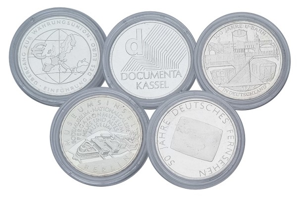 5 x 10 Euro Silber Gedenkmünzen Deutschland 2002 *Die ersten 5 Stück* in Münzkapseln