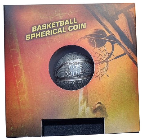 Samoa 1 Oz Silber Basketball Münze 3 D Spherical Coin 2021 im Schweberahmen