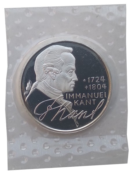 BRD: 5 DM Silber Gedenkmünze Immanuel Kant 1974 D Polierte Platte Folie verschweist