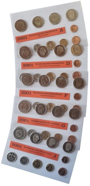 BRD 5 x 12,68 DM Kursmünzensatz ADFGJ 2001 - Original Noppenfolie