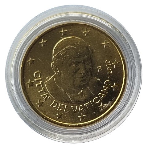 Vatikan 50 Cent Kursmünze Papst Benedikt 2010 in Münzkapsel