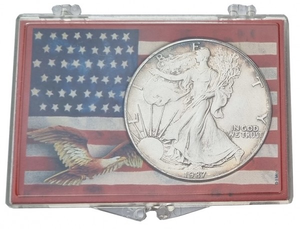USA 1 Dollar 1 Oz Silber American Eagle 1987 im Plastiketui