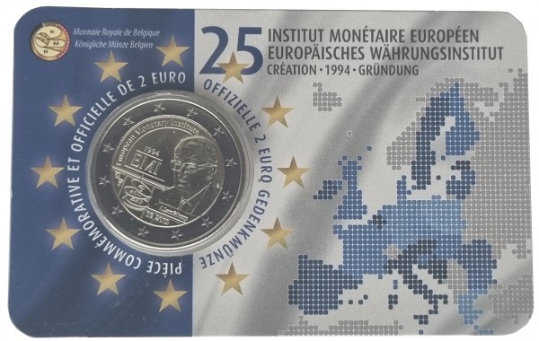 Belgien 2 Euro Gedenkmünze - 25 Jahre Europäisches Währungsinstitut 2019 in Coincard