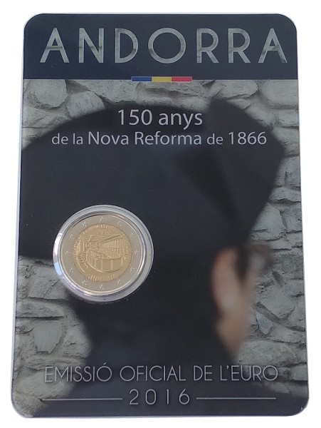 Andorra 2 Euro Gedenkmünze 2016 - 150 Jahre Neue Reform von 1866 in Coincard