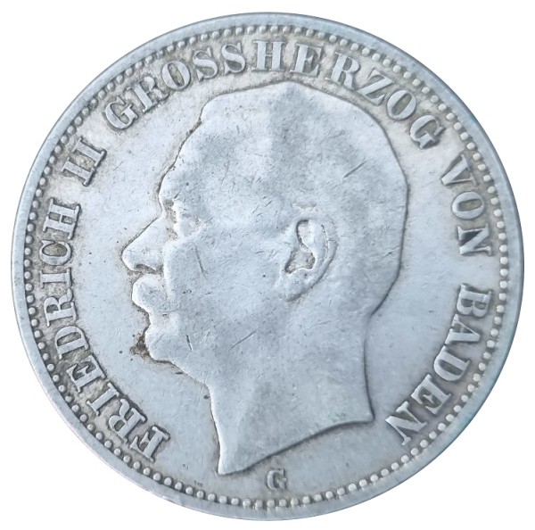 Deutsches Kaiserreich 3 Mark Silber Friedrich II Großherzog von Baden 1910 G