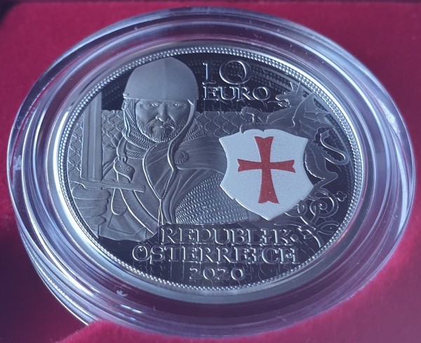 10 Euro Silber Tapferkeit - Kreuzritter 2020 Polierte Platte mit Kettenhemd und Schwert Österreich