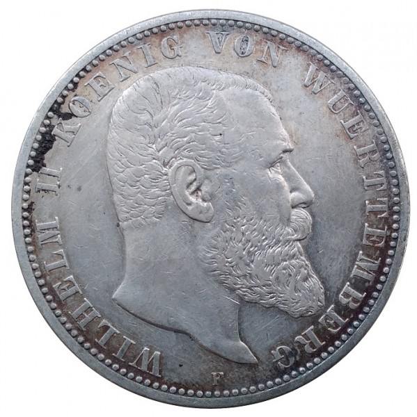 Deutsches Kaiserreich 5 Mark Silber Wilhelm II König von Württemberg 1901 F