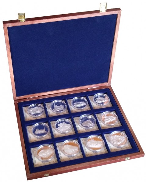 Münzkassette mit 12 Silbermedaillen Geschichte der Eisenbahn Insgesamt 240 gr 999/1000 Silber