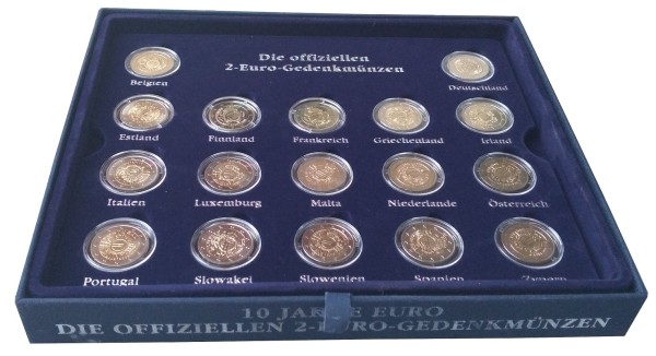 17 x 2 Euro Münzen 10 Jahre Euro Bargeld 2012 Komplettsatz im MDM Etui und Echtheits - Zertifikate