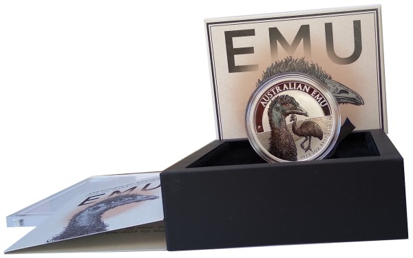 1 Oz Silber Emu 2023 Stempelglanz Farbe - Color Australien Perth Mint nur 2.500 Stück!