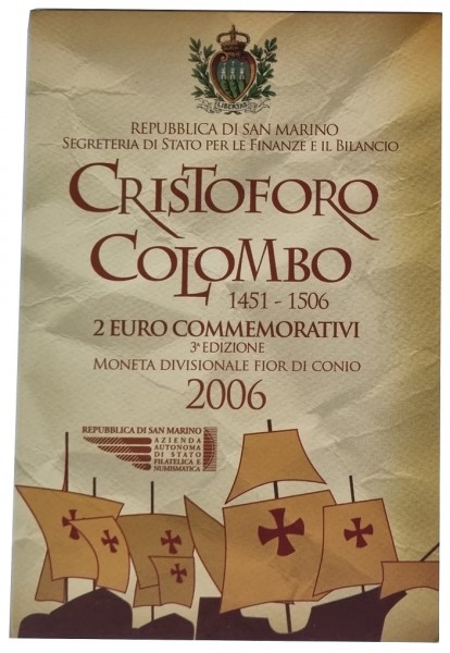 San Marino 2 Euro Gedenkmünze Christoph Kolumbus 2006 im Blister