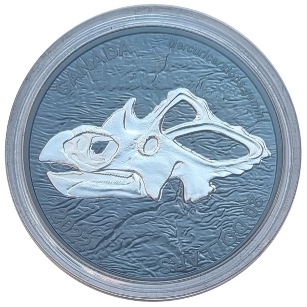 Canada 20 Dollars 1 Oz Silber Mercury's Horned Face (Mercuriceratops) 2022 Rhodium Plated