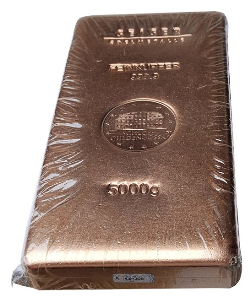 Geiger Edelmetalle 5 Kg Kupferbarren 999 Feinkupfer (gegossen) Schloß Güldengossa