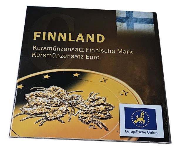Europäische Kursmünzensätze in Premium Qualität - Finnland Euro/Mark vergoldet im Folder