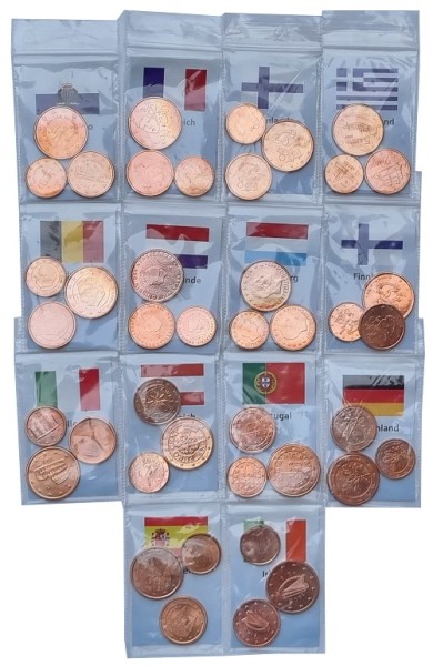 14 x 1, 2 + 5 Cent Münzen Bankfrisch aus verschiedenen Länder