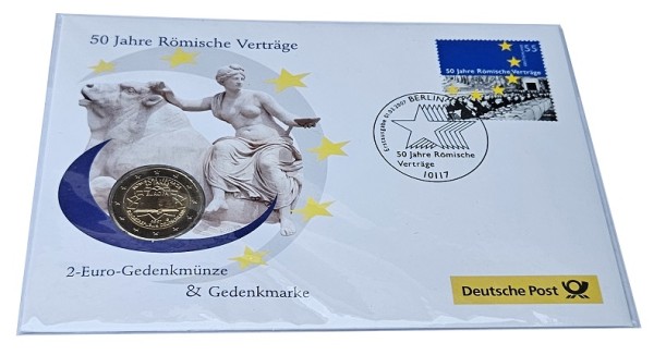 BRD: 2 Euro Römische Verträge D Numisbrief mit Briefmarke u. Sonderstempel