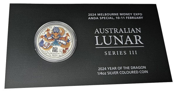Australien 1/4 Oz Silber Lunar III Drache Farbe 2024 - Melbourne Money Expo Anda Special