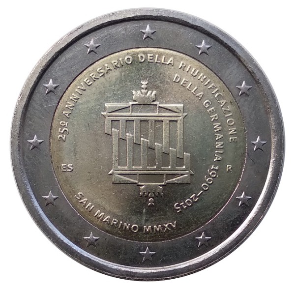San Marino 2 Euro Gedenkmünze 25 Jahre Wiedervereinigung Deutschland 2015 in Münzkapsel