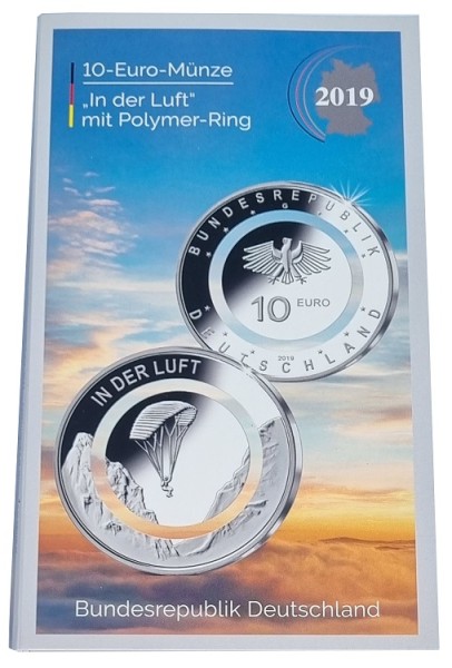 10 Euro Münze in der Luft 2019 F Stempelglanz mit farblosen Polymerring im Folder